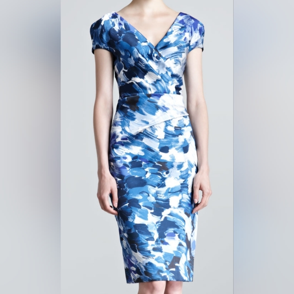 LELA ROSE Brushstroke-Print Sheath Dress, size 8
